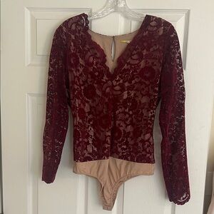 Gianni Bini Deep Red Lace Bodysuit